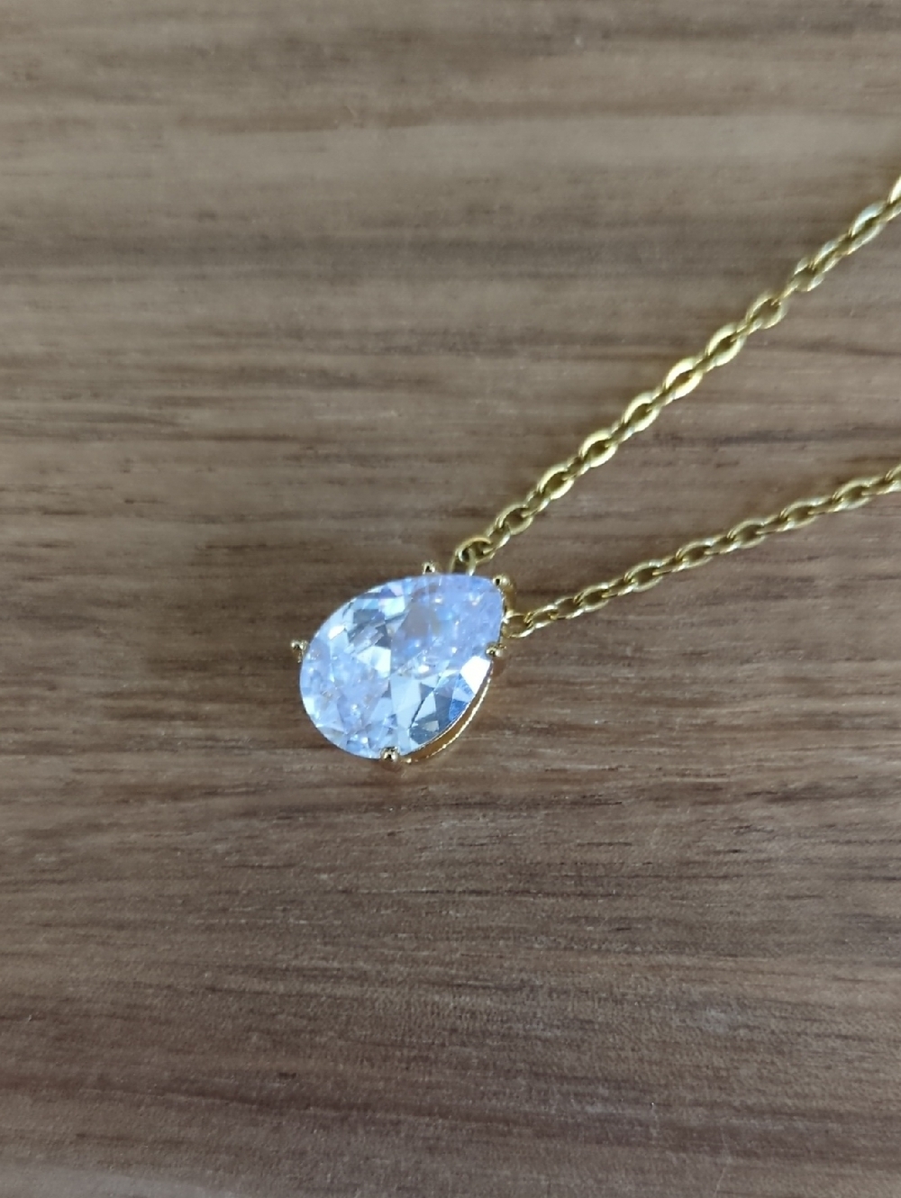 Gold Teardrop CZ Pendant Necklace - Elegant Clear Stone